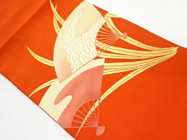 作家物　扇に青海波模様織り出し名古屋帯